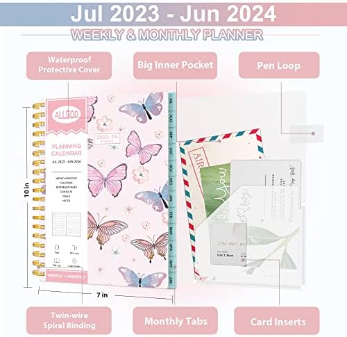 Allgod 2023-2024 Planner Weekly & amp; monthly Agenda Book Yearly Calendar Planning to Do List Notebook za djevojčice djecu, Jul 2023-Jun