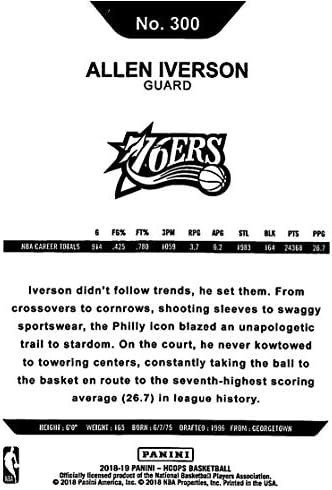 2018-19 NBA HOOPS košarka # 300 Allen Iverson Philadelphia 76ers Tribute Službena trgovačka kartica koju je napravio Panini