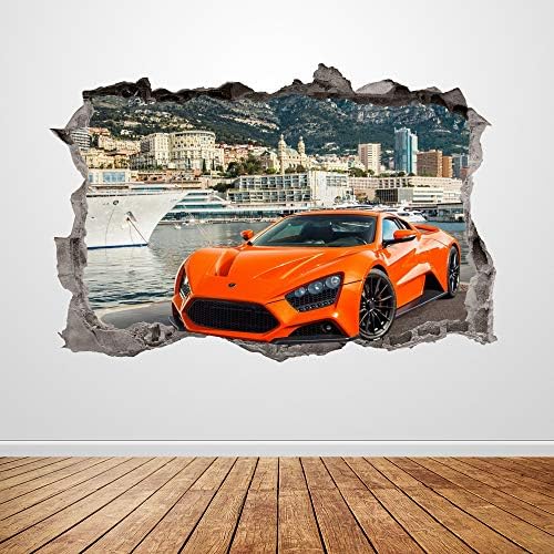 Lamborghini zidni naljepnica smašena 3D grafički narančasti trkački automobil naljepnica za zid umjetnosti motorna poster Dječja soba