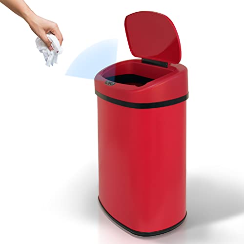 Ginmaon Trash can 13 galon kuhinje smeće od nehrđajućeg čelika može automatsko smeće može automatski sa rukom za kupatilo, spavaću sobu i ured, crvenu