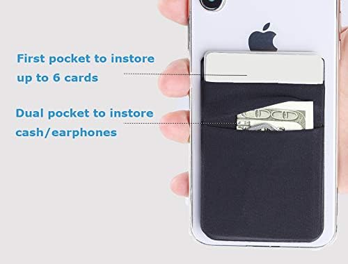 3Pack ljepljivi nosač mobitela, džep za kreditne kartice za stražnju stranu telefona, pričvrstite na novčaniku kartice [dvostruko sigurno] sa ljepljivom naljepnicom za iPhone, Android i sve pametne telefone sa dvostrukim džepom-crnom