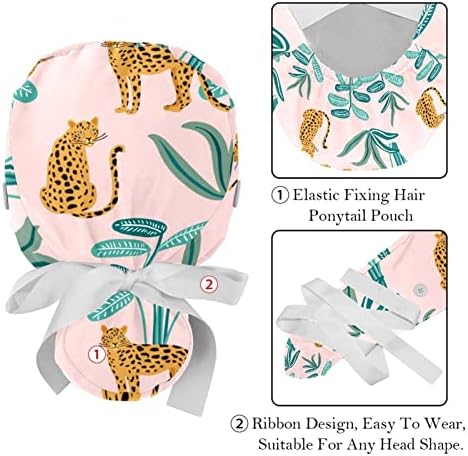 Leopard sa listovima Podesiva Radna kapa sa držačem za rep 2 Pakovanje kapa za piling Bouffant šešir za muškarce & amp; žene jedne