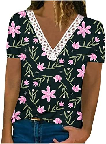 Ženska modna ljetna ispisana čipka V-izrez Top kratkih rukava Ležerne majice