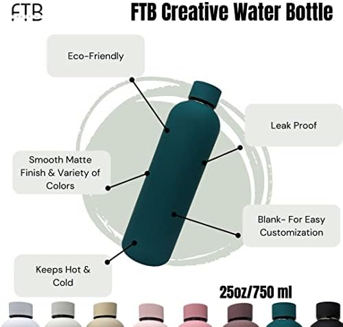 FTB Creative 25oz / 750ml izolirani čelični mat boca sa vodom, otporan na prosipanje, znojni dokaz