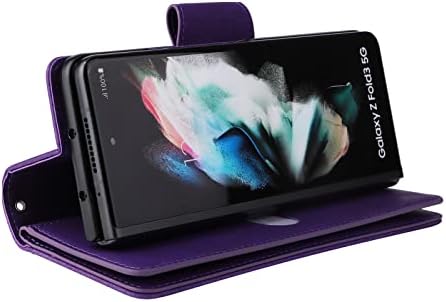 Lbyzcase Galaxy Z Fold 3 5G futrola, Samsung Z Fold 3 torbica za novčanik, izdržljiva luksuzna Premium Folio Flip koža[džep sa zatvaračem]