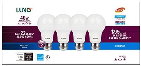 LUNO A19 LED sijalica sa mogućnošću zatamnjivanja, 5.5 W , 450 lumena, 2700K , Srednja baza, UL & amp; ENERGY STAR