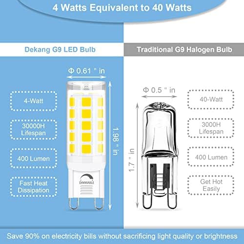 Dekang 8 paketa sa mogućnošću zatamnjivanja G9 LED sijalica 5000K dnevna svjetlost Bijela za kristalni luster, T4 G9 Bi-Pin baza, 4W 40watt Halogen ekvivalent, 400LM, AC 120V