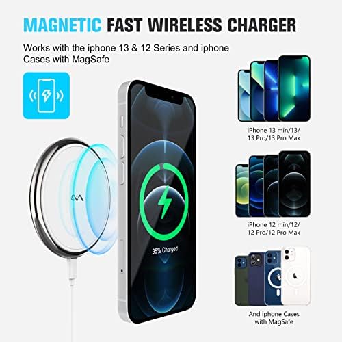 Magnetni bežični punjač, Vebach Aluminijumska brza bežična podloga za punjenje sa odvojivim kablom kompatibilnom sa iPhoneom 14/14