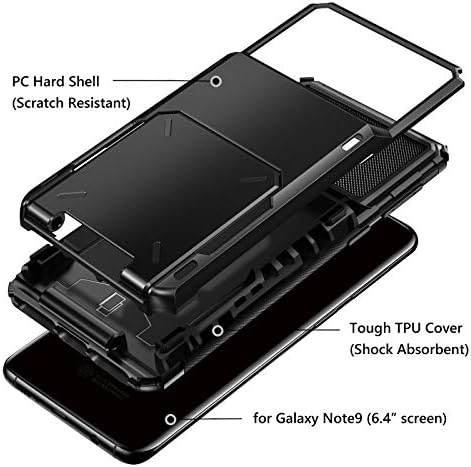 Vofolen slučaj za Galaxy Note 9 Case Wallet 4-Slot džep kreditna kartica ID Holder ogrebotina otporan dvoslojni zaštitni branik robustan gumeni oklop Hard Shell Cover za Samsung Galaxy Note 9 Crna