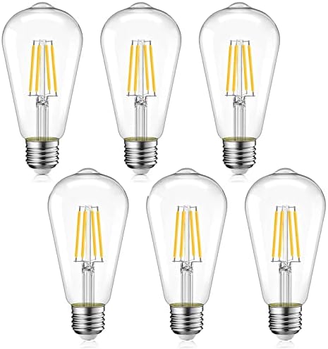 Ohniyou Vintage LED Edison sijalice 6W, ekvivalentne 60W sa žarnom niti,LED sijalica,Bijela visoka Svjetlina 4000K,ST58 antikne LED žarulje sa 80+ CRI, E26 baza, bez zatamnjivanja, prozirno staklo,6 pakovanja