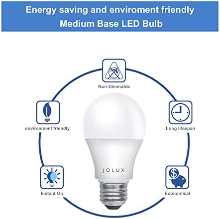 Jolux A19 E26 LED sijalica 60 W ekvivalentna, srednje vijčane osnovne sijalice, 8.5 W 5000k dnevna svjetlost, 800 lumena zatvorena učvršćenja, bez zatamnjivanja, bez treperenja,ul lista, 12-pakovanje