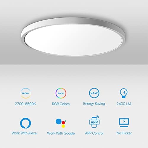 Melegan Smart LED stropni lampica, 12 inčni stropni stropni stropni učvršćivača za pričvršćivanje 2700k-6500K, RGB ambijentalni fifi