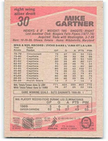 1989-90 o-pee-chee 30 mike gartner minnesota sjeverno zvijezde NHL hokejaška karta NM-MT