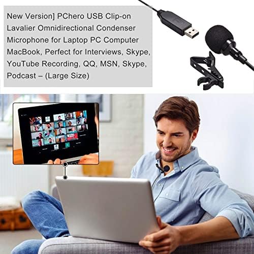 PChero USB Lavalier rever mikrofon, mikrofon za USB računar sa kopčama Plug and Play mikrofon za PC, Mac, Laptop, YouTube, Skype,