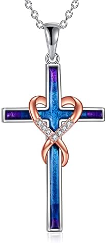 YAFEINI Cross ogrlica Žene srebra religiozna gravirana vjera srce krst privjesak ogrlica Nakit za djevojčice Tinejdžeri