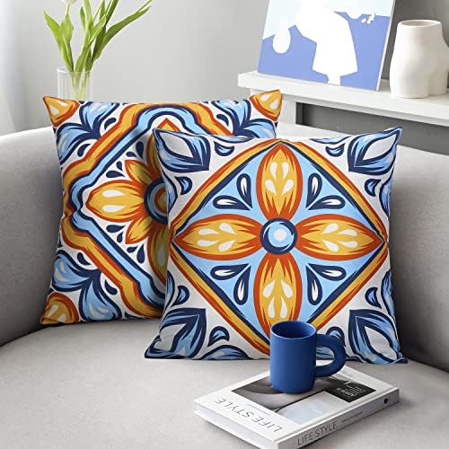 Granila plavi i žuti jastuk za bacanje ukras 18x18 inčni Boho Geometric Mandala cvjetna jastučna jastučna futrola za kauč na otvorenom