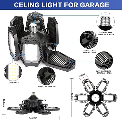 Luyata LED garažna svjetla, 160W deformabilna LED garažna stropna svjetla Shop sijalice sa 6 podesivih ploča za podrumski nosač garažnih