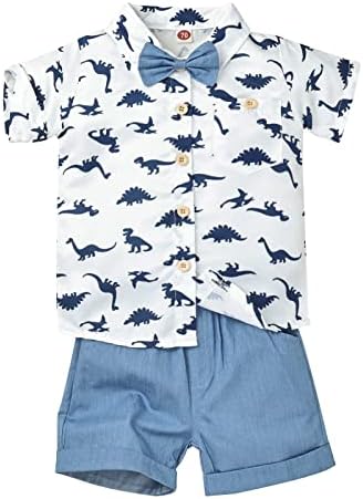 Domoabei Toddler Baby Boy Decy Summer Horts Postavlja kratke rukave Dinosaurske majice Top + kratke hlače Postavite odjeću 12 mjeseci-4T