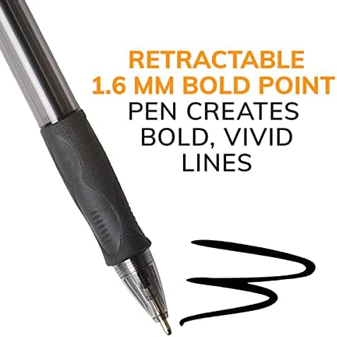 Bic Glide Bold Uvlačiva hemijska olovka, Bold Point, Crna, odlična za svakodnevnu upotrebu, 4-Count