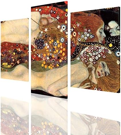Alonline Art - Vodene zmije Serpents II 3 dijela Gustava Klimt | Uokvirene rastegnute platno na spremnom za obuću okvira - pamuk