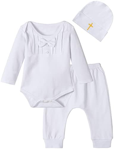 Cosland Baby Boys '3pc Baptizam Outfit Bodysuit & Hlače i šešir Novorođen-12 mjeseci
