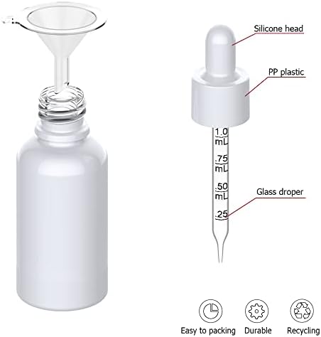 Jagolain pakovanje od 12 staklenih bočica s kapaljkom Bijelo premazane staklene bočice prazne s lijevcima, 30ml bočice s kapaljkom
