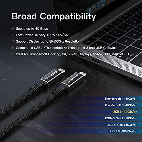 CableTime 【USB-IF certificirani】 USB4 Cable Compatibible Thunderbolt 4 kabel, USB4 kabl 40Gbps sa 100w / 5A i 8k @ 60Hz 4k @ 60Hz