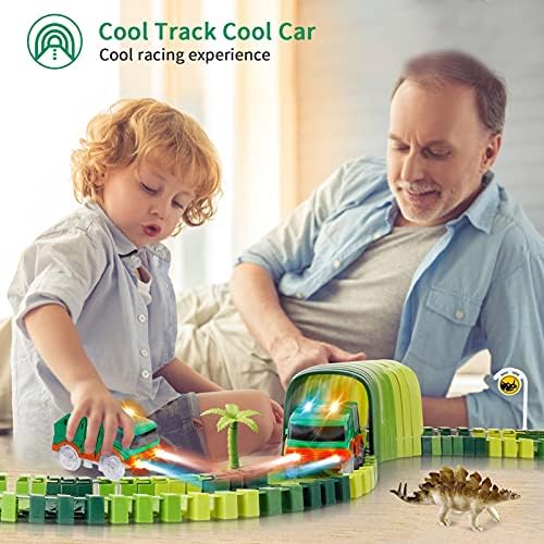 Gongdao Dinosaur igračaka trka -200 + kom fleksibilni željeznični zapisi s 2 trkačke automobile, kreirajte dinosaur svjetsku trku,