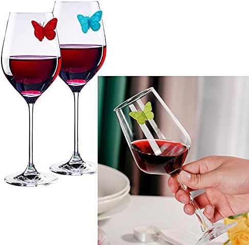 Butterfly Wine Glass Charms Wine markeri Silikonski Drink Glass Bottle Charms sa usisnom čašom 12 Set Wine Tags naljepnice za večernje