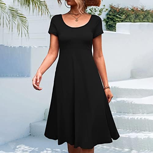 Ljetne kratke rukave Casual haljine za žene jednostavne jednostavne okruglog vrata sitne tanke ljuljačke majice haljine do koljena