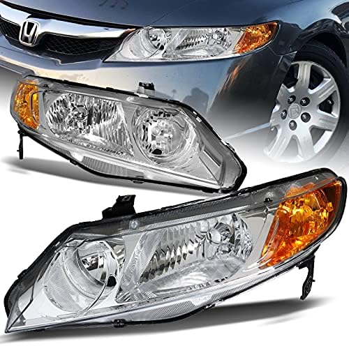 DriftX performanse, 2kom hromirana prednja svjetla sa jasnim reflektorom za kompatibilne sa 2006-2011 Honda Civic 4DR / Sedan, jantarnim