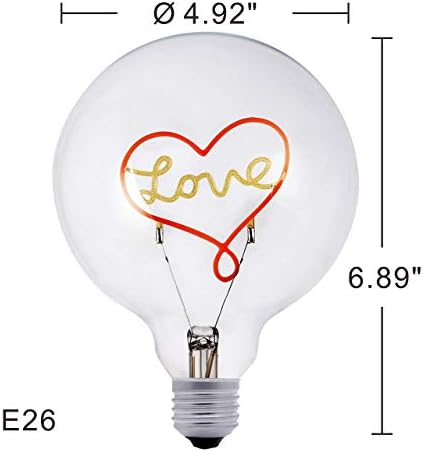 Darksteve-Love Heart LED sijalica - Edison sijalica, moderno dekorativno svjetlo, veličina G125, baza E26, zatamnjiva