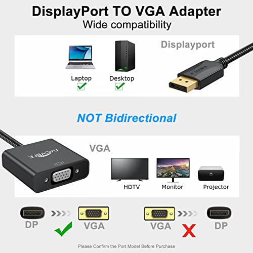 UV-kabl DisplayPort do VGA, Port za prikaz DP do VGA adapter muški do ženskog kabla Crna kompatibilna sa DisplayPord izvornim uređajima,