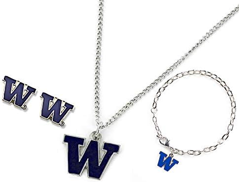 AMINCO NCAA Washington Huskies Logo ogrlicu od nehrđajućeg čelika, narukvica i zaširanje poklon paketa