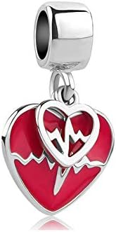 Miifort Red Love Heart Heart Dangle Charm za narukvice ogrlice kompatibilne sa Pandora Charms narukvice poklon za žene djevojka Žena