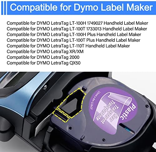 USUPERINK 3 pakovanje kompatibilno za Dymo Letratag punjenje 16952 12267 16951 S0721530 prozirna plastična traka za naljepnice 12mm