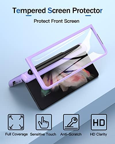 BXYJY za Samsung Galaxy Z Fold 3 Case sa držačem olovke sa karticom, ugrađenim HD ekran zaštitnim i kickstandom i zaštitnim objektivom