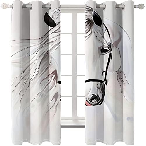 Yuiupd 3D Simple Crno-bijeli životinjski konjski zastori zastori, 2 panele super mekani toplotni izolirani zatamnjeni draperije za
