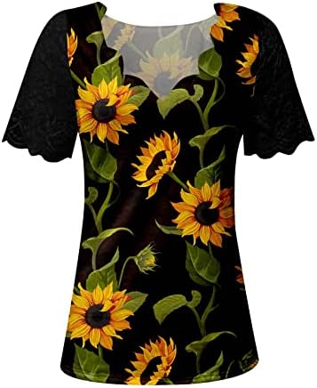 Kratke sheer rukave za ženske pad ljeto dubokog v scoop vrat za print ručak bluza Thirts Dame 2023 odjeća