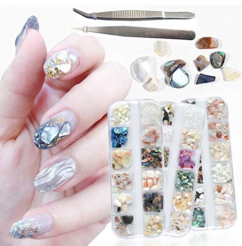 WellieSTR 3 Stlye 12 Mreža / kutija Nail Art prirodni komad školjke Abalone debeli Set nakita visokog sjaja za nokte predivan biser