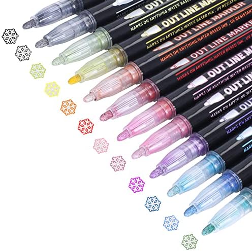 SGDZD SUPER Squigles Outline markeri, 24 boje samootkriveni metalni markeri Glitter pisanje olovke za crtanje, dvostruka linija Outline