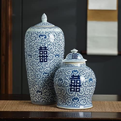 CNPraz plava i bijela keramička vaza Jarger Jar sa poklopcem za kućni dekor, dvostruka sreća uzorak hram jar vaze Tradicionalni porculan