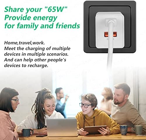 USB C Charger [GaN Tech] 65W Dual Port PD zidni Punjač 5ft USB C kabl za MacBook, USB C prenosni računari, iPad Pro, iPhone, Galaxy,