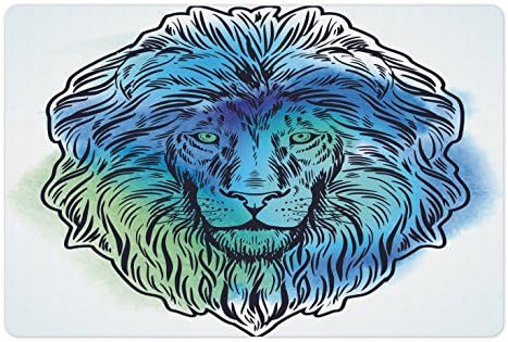 Ambesonne Lion prostirka za kućne ljubimce za hranu i vodu, portret lava sa digitalnim efektom ilustracije kralja šume, neklizajuća