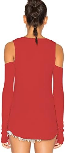 Mippo hladnim vrhovima ramena za žene s dugim rukavima košulje palca rupa rupa bluze