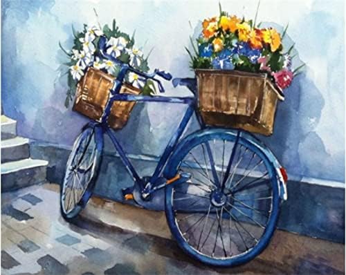 DIY boja po brojevima setovi biciklom i šarenim cvijećem platna na platnu na ulje za ulje za odrasle, crtanje lakiranja sa četkicama,