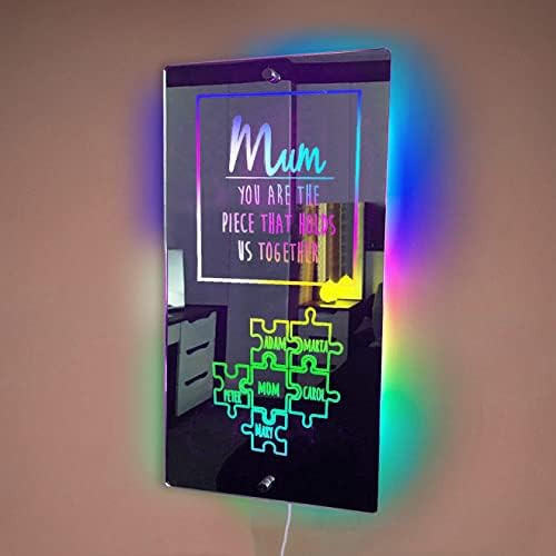 Uitwaieen personalizirano ime LED ogledalo vi ste komad koji nas drži zajedno Puzzle zidni dekor svjetlosni znak Prilagođeno mama