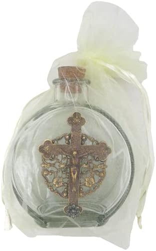 Velika čaša Sveta voda Home Glass Boca, vintage nadahnuta raspela zlatna tonska medalja s plutama, katoličkim kućnim blagoslovom Kućni