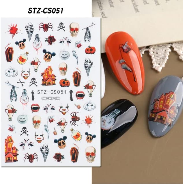 Halloween naljepnice za nokte - 10 listova lobanje naljepnice za nokte DIY naljepnica za umjetnost noktiju za mačke bundeve vještice