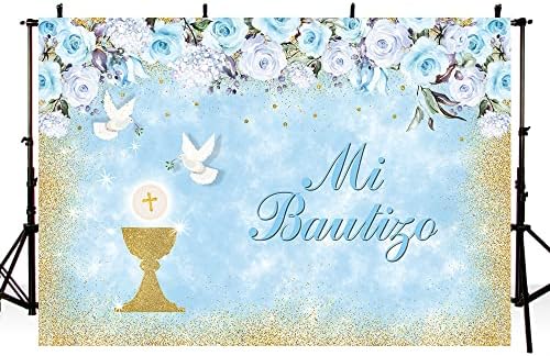 MEHOFOND mi Bautizo pozadina Boy krštenje Party fotografija pozadina zlato blagoslovi Banner dekoracije plava bijela cvjetna novorođena